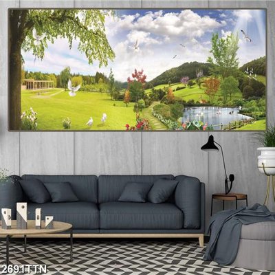 File in trần Tranh sơn thủy thác nước 2691TTN (file gốc) phong thủy