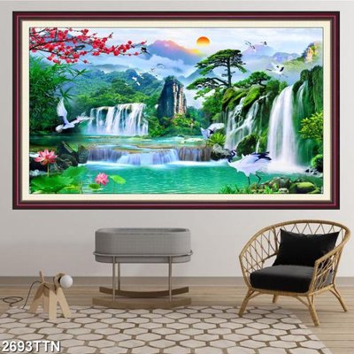 File gốc Tranh sơn thủy thác nước 2693TTN (in 3D) nghệ thuật