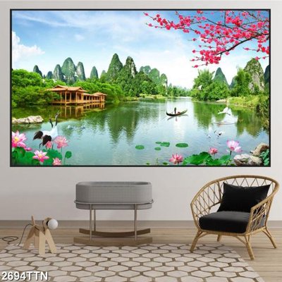 File tranh Tranh sơn thủy thác nước 2694TTN (ảnh gốc) in trần nhà