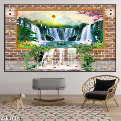 Ảnh gốc Tranh sơn thủy thác nước 2700TTN (siêu chi tiết) để in ấn