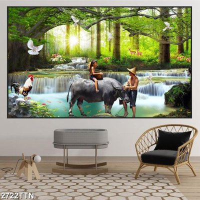 Hình ảnh file gốc in lụa Tranh sơn thủy thác nước 2722TTN