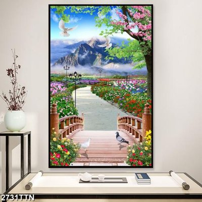 Download file gốc Tranh sơn thủy thác nước 2731TTN (in lụa) tranh 3D