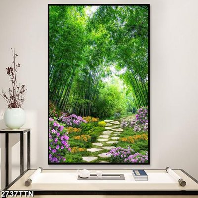 File gốc Tranh sơn thủy thác nước 2737TTN (in lụa) tranh phong thủy