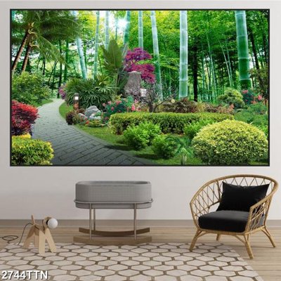 File tranh Tranh sơn thủy thác nước 2744TTN (file gốc) chủ đề phong thủy