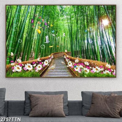 File gốc in ấn Tranh sơn thủy thác nước 2757TTN chất lượng vượt trội