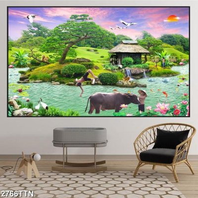 File PSD Tranh sơn thủy thác nước 2766TTN (bản gốc) dễ dàng edit