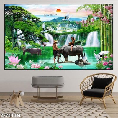 Download file Tranh sơn thủy thác nước 2771TTN (gốc) in mica đèn LED