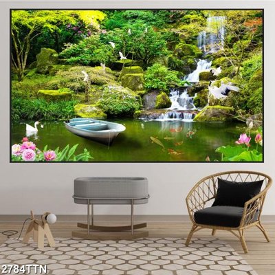 File ảnh Tranh sơn thủy thác nước 2784TTN (gốc) in poster