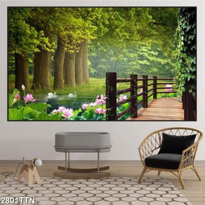 Ảnh gốc Tranh sơn thủy thác nước 2801TTN (độ nét cao) in tráng gương