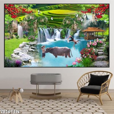 Tệp tin gốc Tranh sơn thủy thác nước 2816TTN (dùng cho in ấn) chuyên nghiệp