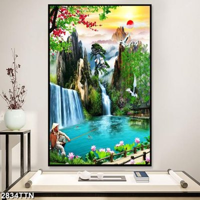 File gốc Tranh sơn thủy thác nước 2834TTN (chủ đề hiện đại) trang trí