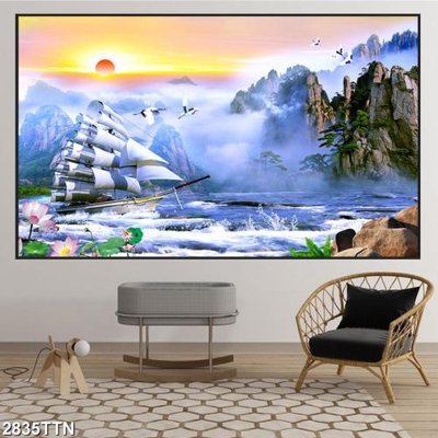 File gốc Tranh sơn thủy thác nước 2835TTN (phong cách) cổ điển