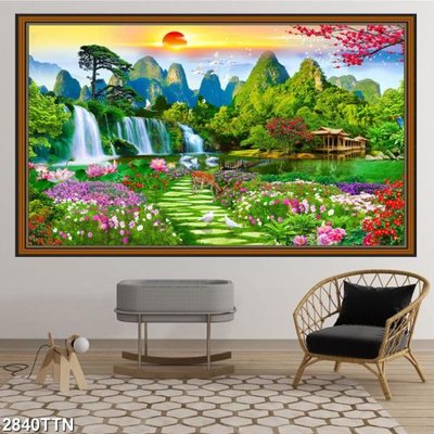 Tải file gốc Tranh sơn thủy thác nước 2840TTN dùng cho in ấn