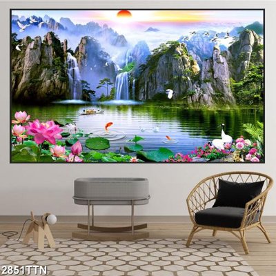 File gốc Tranh sơn thủy thác nước 2851TTN (in ấn) màu sắc trung thực