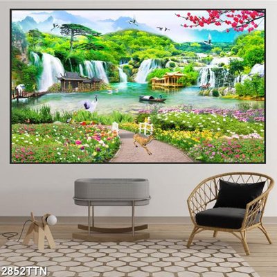 File PSD Tranh sơn thủy thác nước 2852TTN (bản gốc) cho nhà in