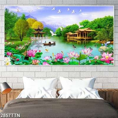 File tranh Tranh sơn thủy thác nước 2857TTN (bản gốc) treo quán cafe