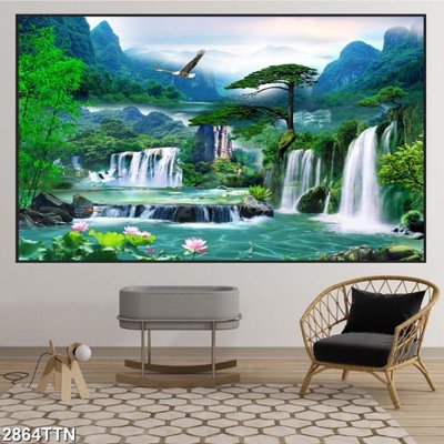 File in lụa Tranh sơn thủy thác nước 2864TTN (tân cổ điển) Tranh sơn thủy thác nước 2864TTN