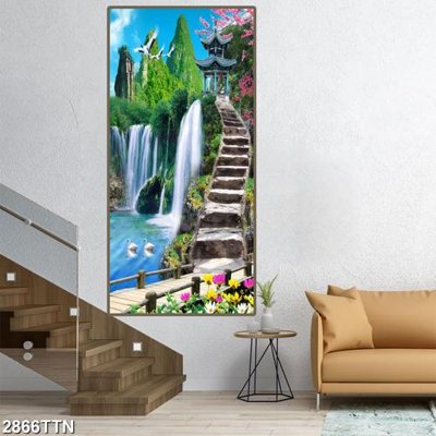 File tranh gốc Tranh sơn thủy thác nước 2866TTN (bản đẹp) độc quyền