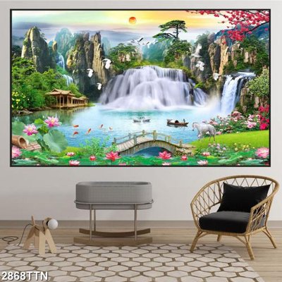 Tải file PSD Tranh sơn thủy thác nước 2868TTN (nguyên layer) để in