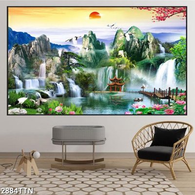 File gốc Tranh sơn thủy thác nước 2884TTN (dành cho quảng cáo)