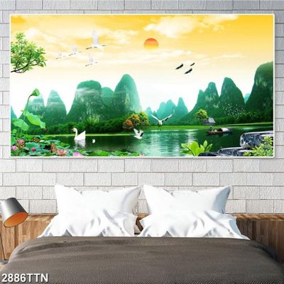 Tải file Tranh sơn thủy thác nước 2886TTN (ảnh gốc) in gạch men