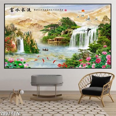File gốc Tranh sơn thủy thác nước 2897TTN (PNG) không nền chất lượng