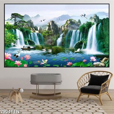 File gốc Tranh sơn thủy thác nước 2904TTN (trang trí) phòng ngủ