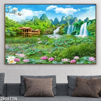 File PSD Tranh sơn thủy thác nước 2905TTN (bản gốc) đã tách nền