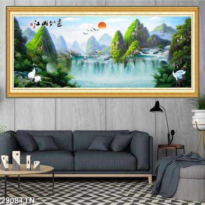 File gốc Tranh sơn thủy thác nước 2908TTN (phong cách) cổ điển