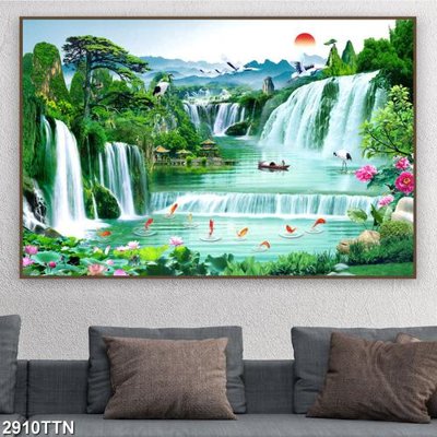 Download file Tranh sơn thủy thác nước 2910TTN (gốc) in mica đèn LED