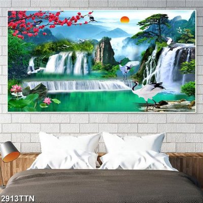 Chi tiết file gốc Tranh sơn thủy thác nước 2913TTN (cho in tráng gương)