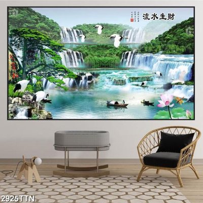 File tranh Tranh sơn thủy thác nước 2925TTN (bản gốc) treo phòng ăn