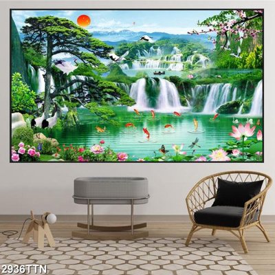 File gốc Tranh sơn thủy thác nước 2936TTN (vector) cho in ấn
