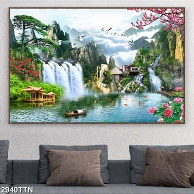 Tải file Tranh sơn thủy thác nước 2940TTN (gốc) chủ đề phong thủy