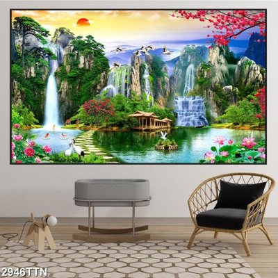File ảnh Tranh sơn thủy thác nước 2946TTN (gốc) in PP, decal