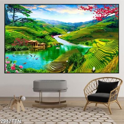 File gốc Tranh sơn thủy thác nước 2947TTN (trang trí) phòng ngủ