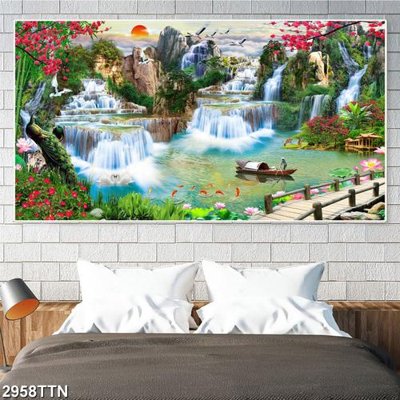 Tải file gốc Tranh sơn thủy thác nước 2958TTN (in khổ lớn) không mờ