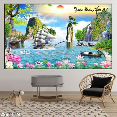 File ảnh Tranh sơn thủy thác nước 2966TTN (gốc) in PP, decal
