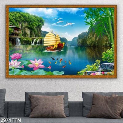 File gốc Tranh sơn thủy thác nước 2971TTN (in mica) làm quà tặng