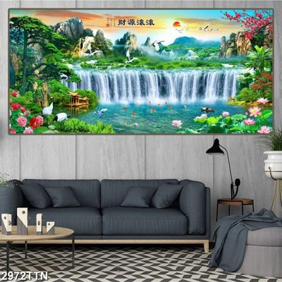 File gốc Tranh sơn thủy thác nước 2972TTN (cho in ấn) từ kho Filetranh