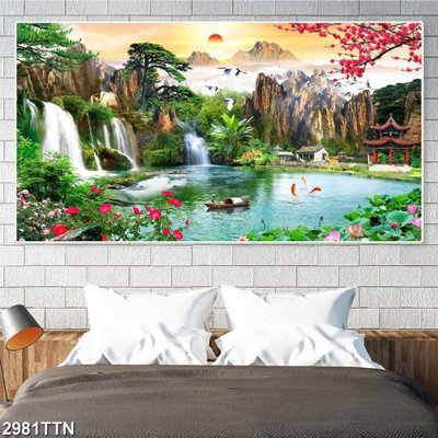 File PSD Tranh sơn thủy thác nước 2981TTN (bản gốc) dễ dàng edit