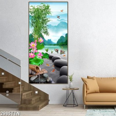 File gốc Tranh sơn thủy thác nước 2985TTN (cho in 3D) độc đáo