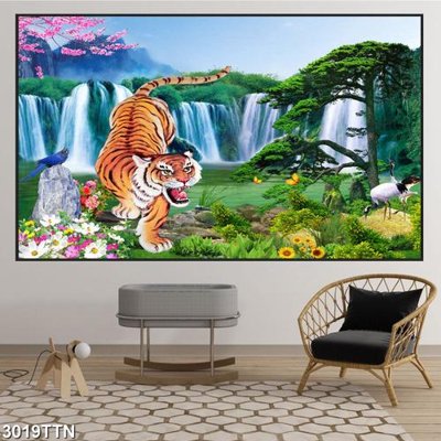 File in ấn Tranh sơn thủy thác nước 3019TTN (bản gốc) cao cấp