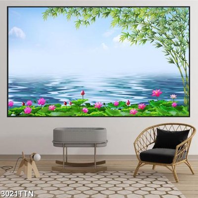 File in trần Tranh sơn thủy thác nước 3021TTN (bản gốc 3D) sống động