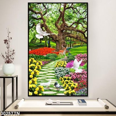 File tranh Tranh sơn thủy thác nước 3025TTN (file gốc) chủ đề phong thủy