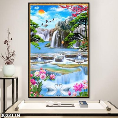 File tranh Tranh sơn thủy thác nước 3028TTN (ảnh gốc) chi tiết rõ ràng
