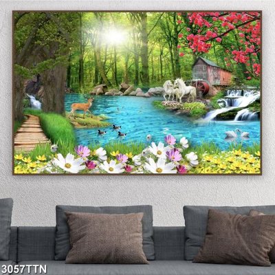 File gốc Tranh sơn thủy thác nước 3057TTN (cho in ấn) từ kho Filetranh