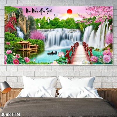 Hình ảnh gốc Tranh sơn thủy thác nước 3068TTN (để in khổ lớn)