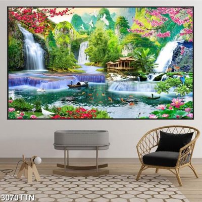 File tranh Tranh sơn thủy thác nước 3070TTN (gốc) phong cách tối giản