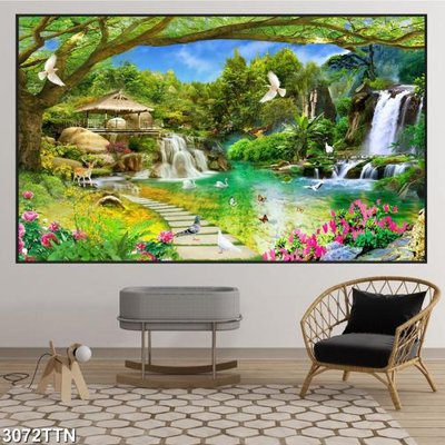 File gốc Tranh sơn thủy thác nước 3072TTN (phong cách) cổ điển